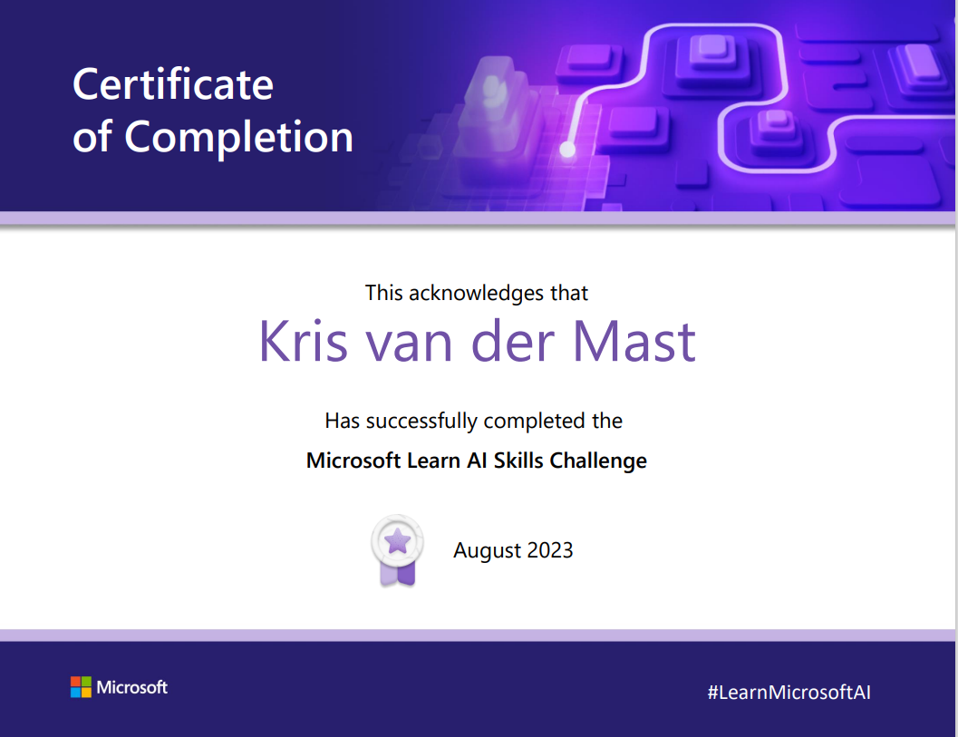 AI Skills challenge certificate