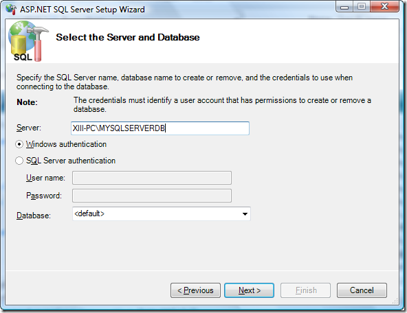 ASP.NET SQL Server Setup Wizard
