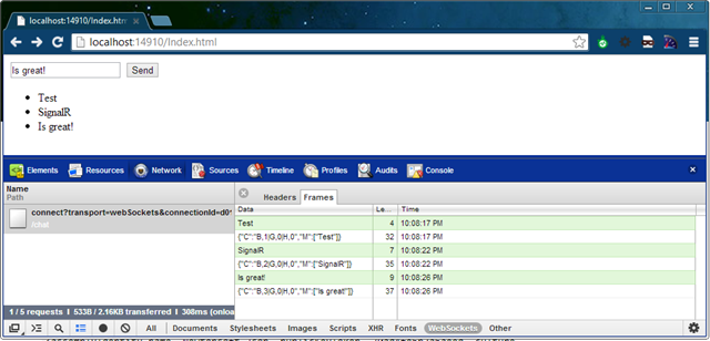SignalR captured websockets with Chrome dev tools