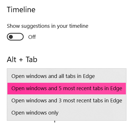 Show recent tabs of Edge in Windows timeline