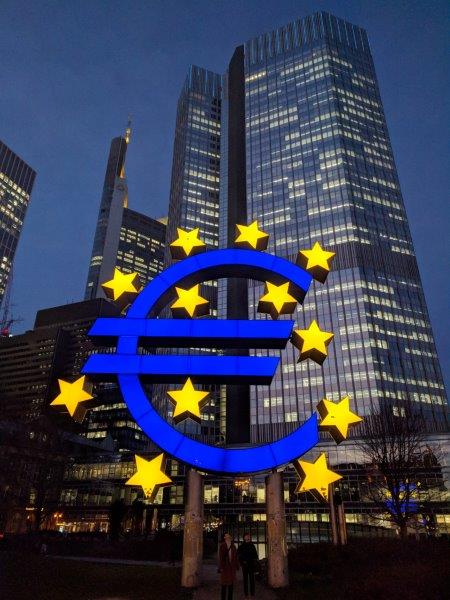 Euro sign in the financial district of Frankfurt