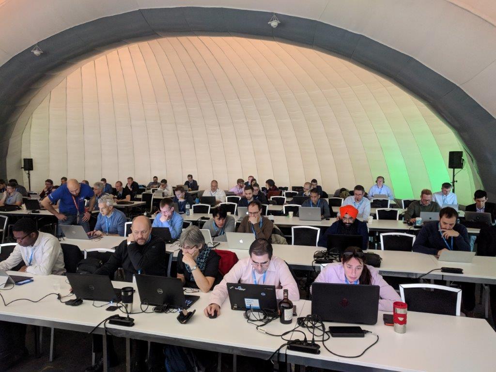 Inside a mushroom, people are going through their hands on labs